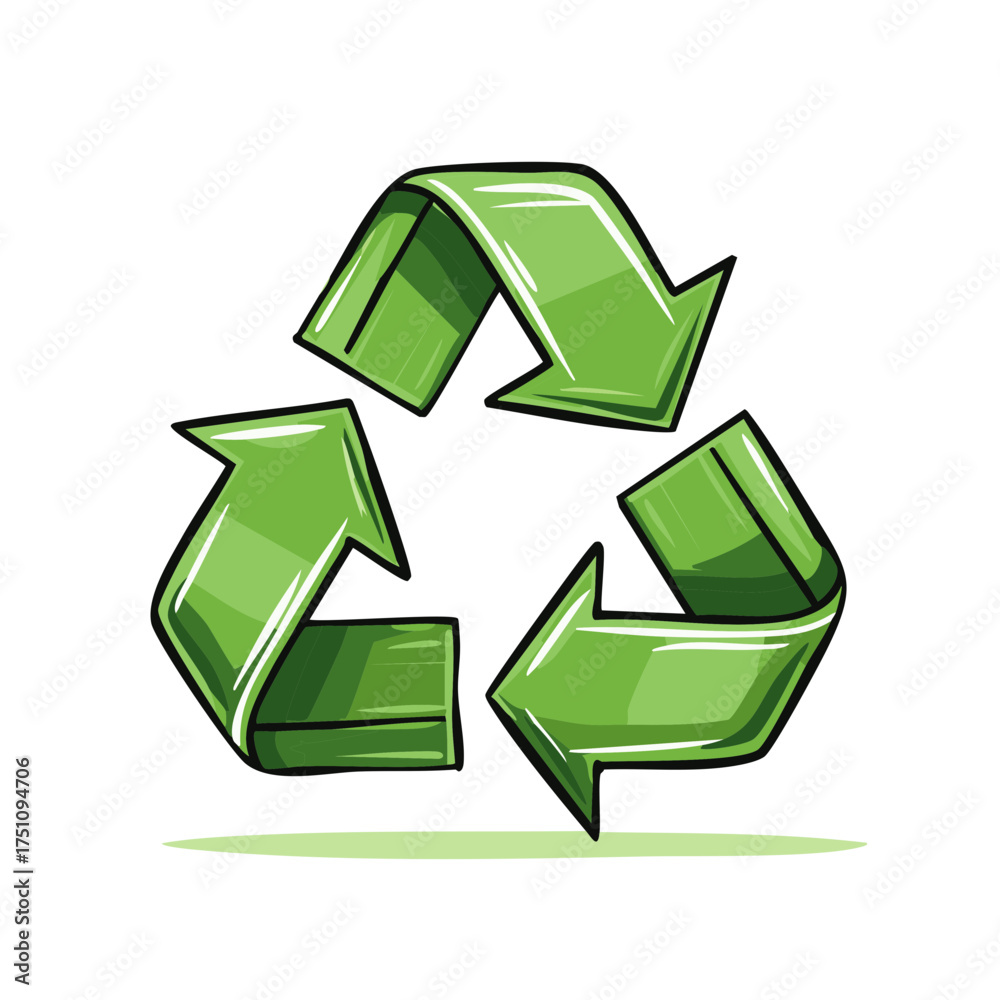 Obraz premium Stylized illustration of the universal recycling symbol with three bright green arrows in a triangle formation