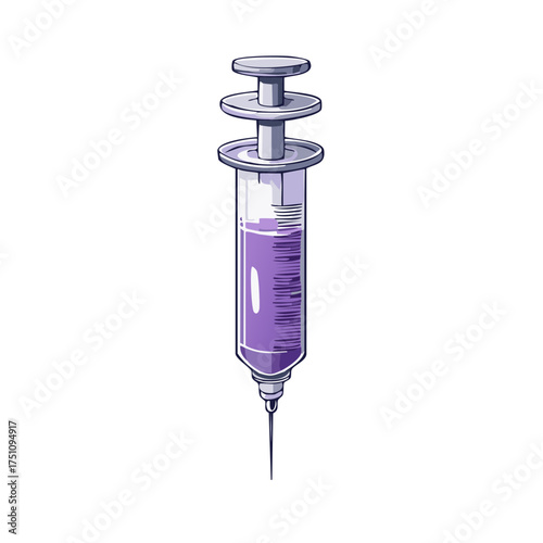 Illustration of a Hypodermic Syringe Filled with Purple Liquid for Medical Use
