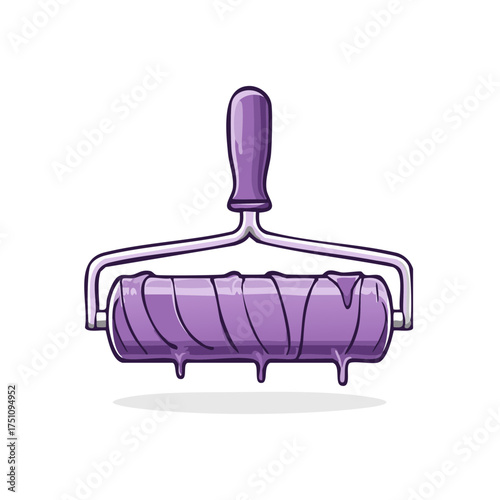 Vibrant Purple Paint Roller with Dripping Wet Paint Icon for Home Renovation and Creative Projects