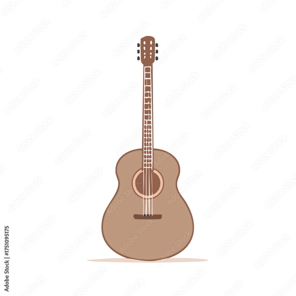 Obraz premium Illustration of a brown acoustic guitar with a simple, flat design style.