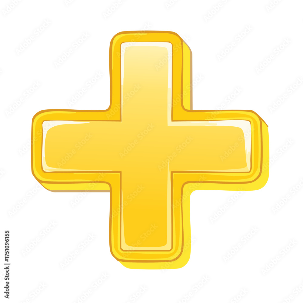 Obraz premium Bright Yellow Cartoon Plus Sign Hand Drawn Style Illustration Symbolizing Addition and Positivity