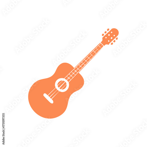 Simple orange acoustic guitar icon. Flat vector illustration of a classical string musical instrument.