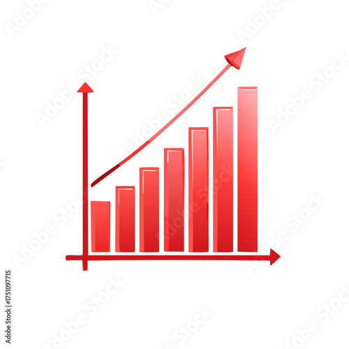 Red chart with rising bar graphs and upward arrow representing business growth and success Free Download Red chart with rising bar graphs and upward arrow representing business growth and success - GFXLoad
