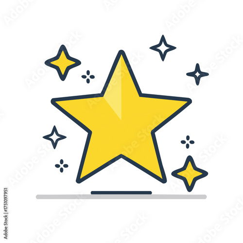 Shining Yellow Star Icon Isolated on White Background with Other Stars