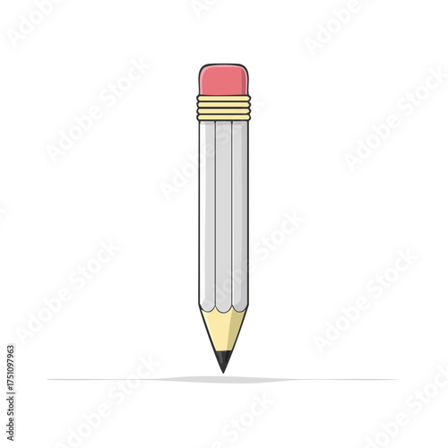 Cartoon pencil with eraser illustration, art stationery for drawing and design