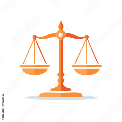 Orange Scales of Justice Icon, Law and Order Symbol in Balance, Flat Design Style
