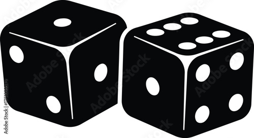 Two black dice showing the numbers one and six