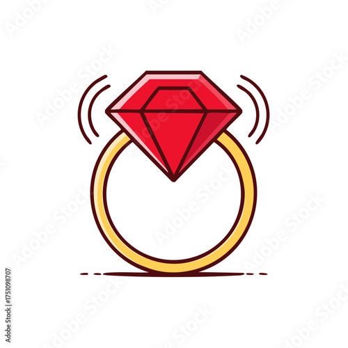 Cartoon Diamond Ring Illustration Wedding Ceremony Proposal Concept