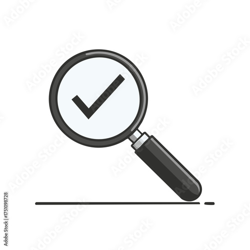 Magnifying Glass with Checkmark Icon Representing Search, Validation, and Solution Finding
