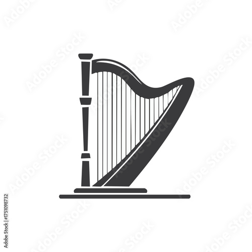 Elegant Stringed Classical Harp Musical Instrument Silhouette Vector Graphic Icon Design