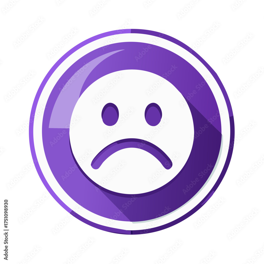 Fototapeta premium Purple Sad Face Icon with Long Shadow Illustration