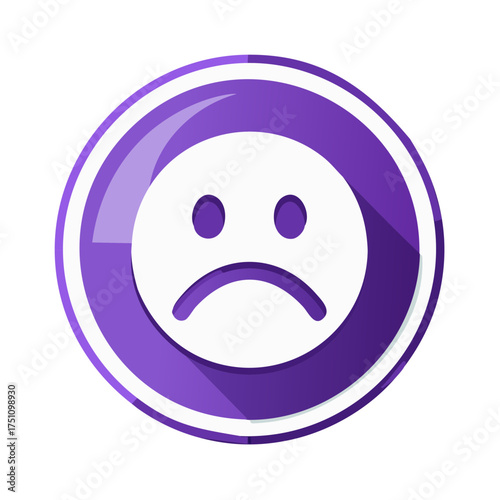 Purple Sad Face Icon with Long Shadow Illustration