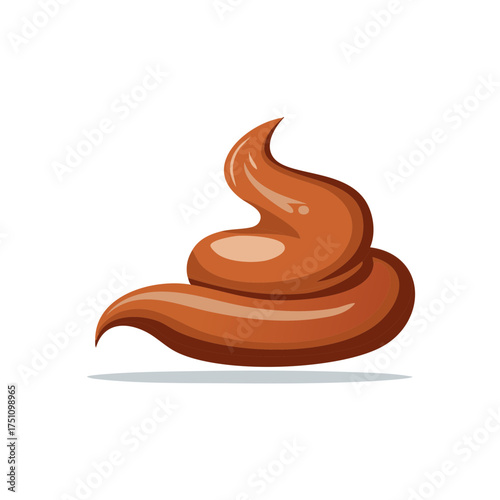 Stylized Brown Poop Icon Isolated on White, Cartoon Feces Sign with Shadow