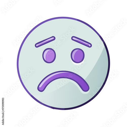 Cartoon Sad Face Emoji with Purple Accents and Gradient Illustration