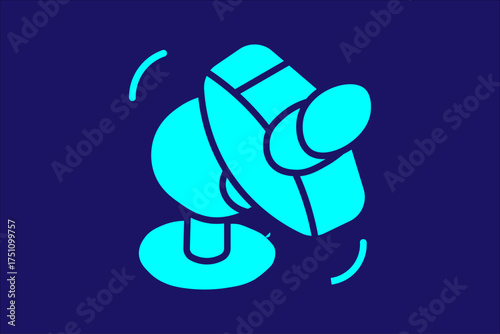 The image features a stylized icon of a table or desk fan, rendered in a vibrant cyan/aqua color against a dark blue or indigo background.