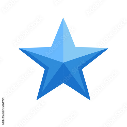 Bright blue five-pointed star symbol with a three dimensional faceted design and shaded edges