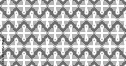 Seamless geometric pattern with gray and white abstract shapes forming a repetitive modern design background.