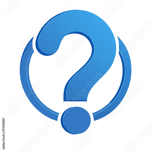 A Question Mark with a Circle around it in Blue on a White Background