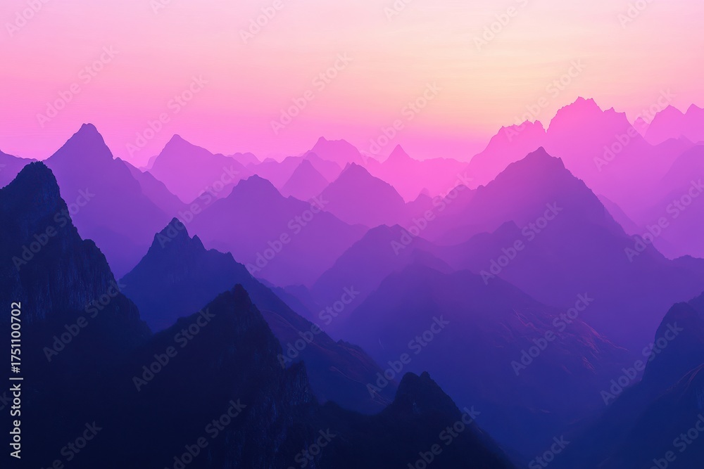 Fototapeta premium Stunning Pink and Purple Dawn Over Jagged Mountains Perfect for Nature and Landscape Projects