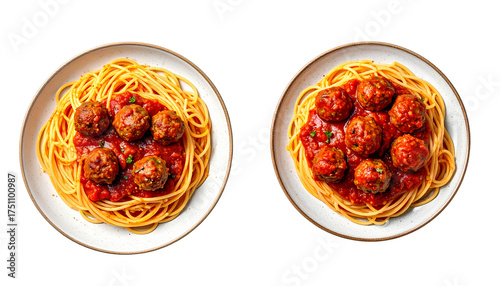 Spaghetti and Meatballs Food Bundle with Two Delicious Pasta Variations, isolated on transparent background