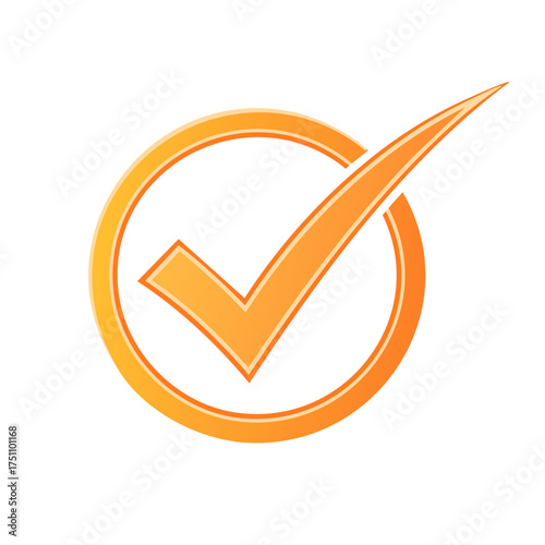 Bright Orange Check Mark within a Circular Border Symbol for Correctness and Approval