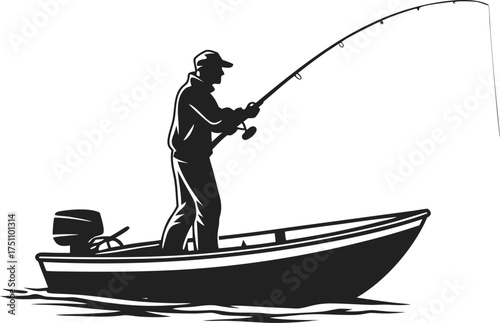 Silhouette of a fisherman casting a line from a boat