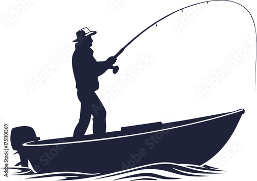 Silhouette of a fisherman casting a line from a boat