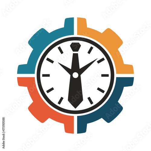 Gear clock with tie graphic representing business time management vector