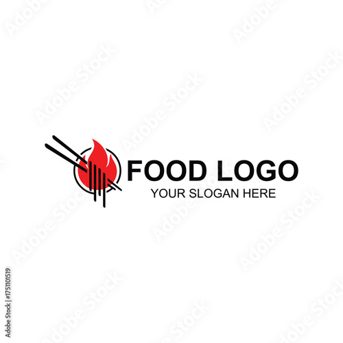 Red Flame Spicy Noodle Logo Design with Creative Illustration