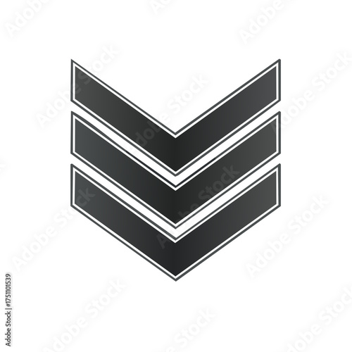 Three Chevron Stripes Pointing Downward, Military Rank Insignia or Abstract Geometric Pattern, Black and White