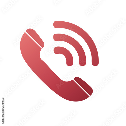 Red gradient ringing phone handset icon. Symbol of a telephone call, communication, and contact.
