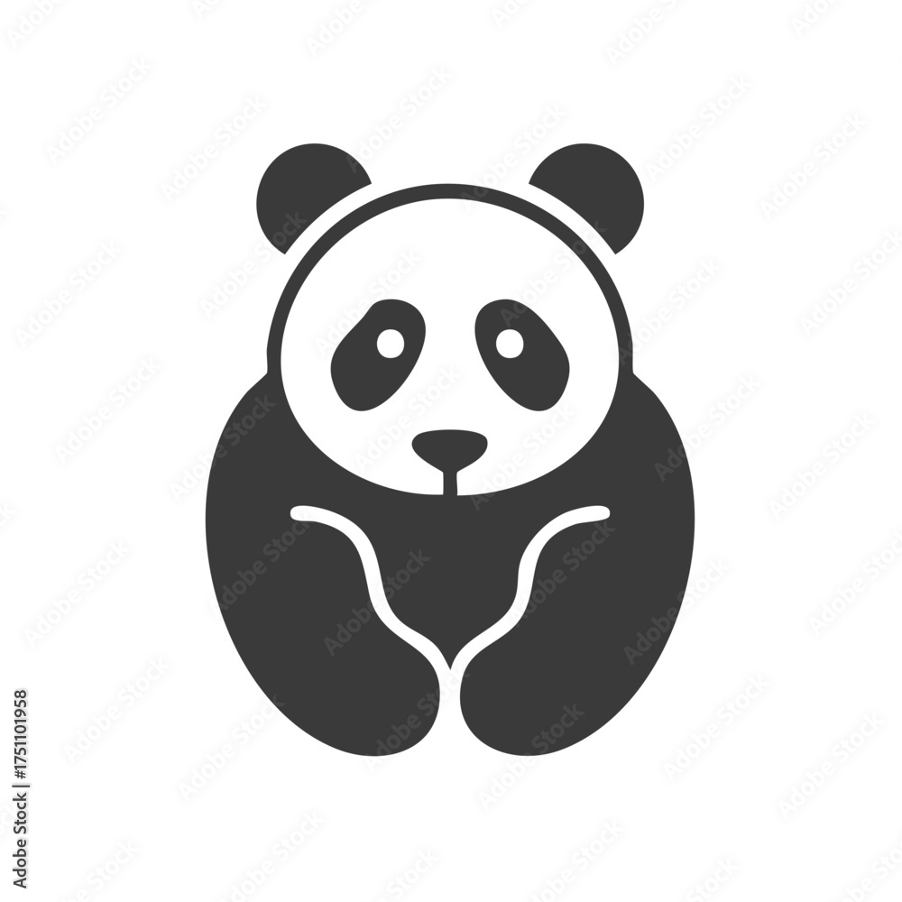 Fototapeta premium Simplified Panda Bear Icon Depicting Cute Cuddly Animal with Fur and Smiling Face