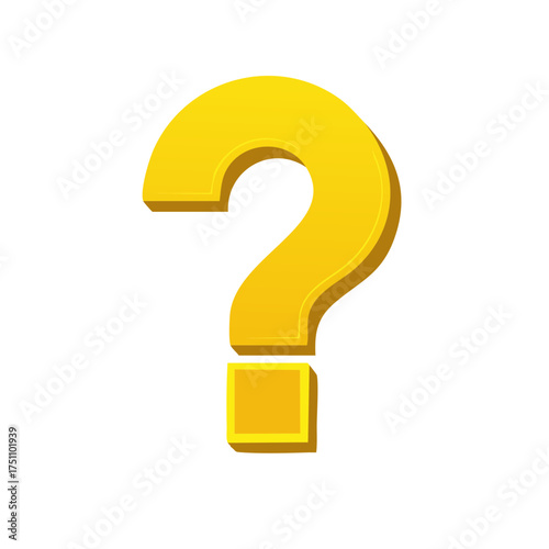 Bright Yellow Question Mark Symbol with Shadow and Highlight for Inquiry or Uncertainty
