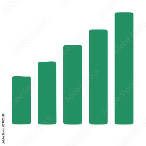 Green bar chart displaying upward trend and growth progress with distinct height differences