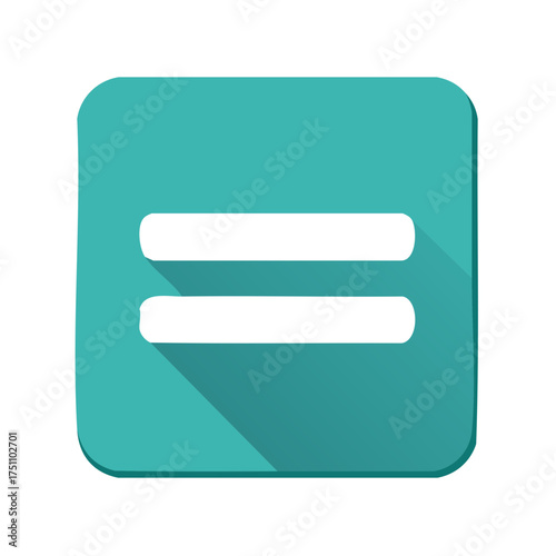 Turquoise square with rounded corners featuring white horizontal lines and a long shadow