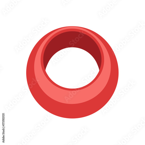 Red 3D ring shape with a smooth gradient and subtle shading, isolated on a white background.