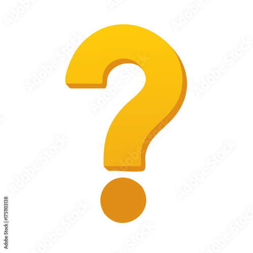 Bright yellow question mark symbol with a 3D shadow effect, isolated on a white background.