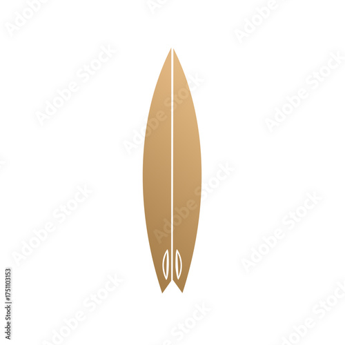 Minimalist wooden surfboard icon with twin fins. Simple vector graphic for surfing and summer beach themes.