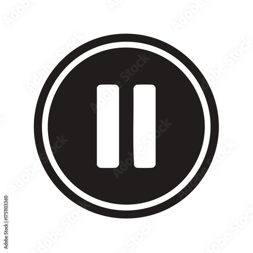 Pause Button Icon in Black and White Round Shape Illustration