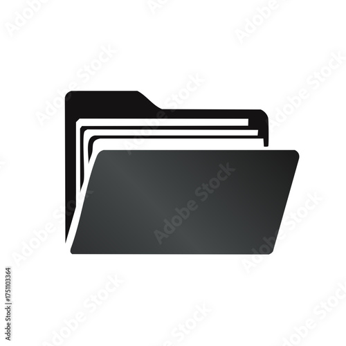 Open dark folder icon with paper pages inside simple graphic design