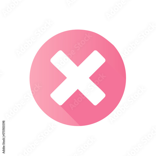 Pink Circle Icon with White X Shape Rejection Failure Cancel Button Symbol