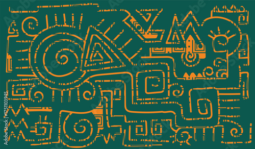 Abstract African Tribal Pattern in Warm Yellow and Deep Green – Ethnic Geometric Design Background