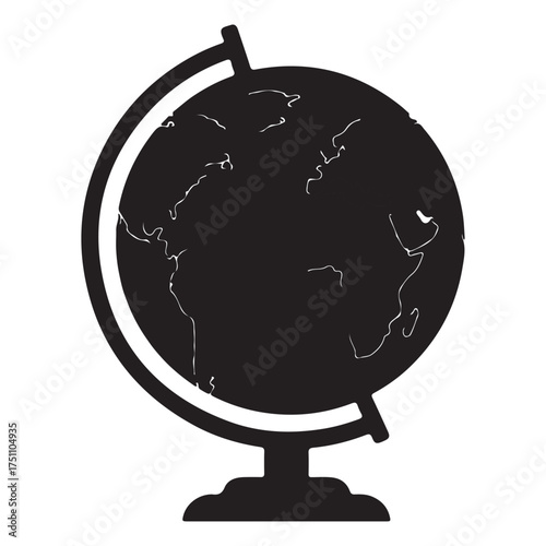 Black and white illustration of a vintage globe representing global exploration and geographical studies for educational and travel concepts