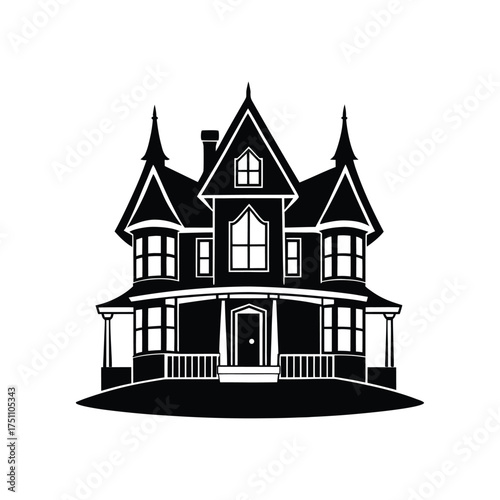 Victorian house vector silhouette art illustration