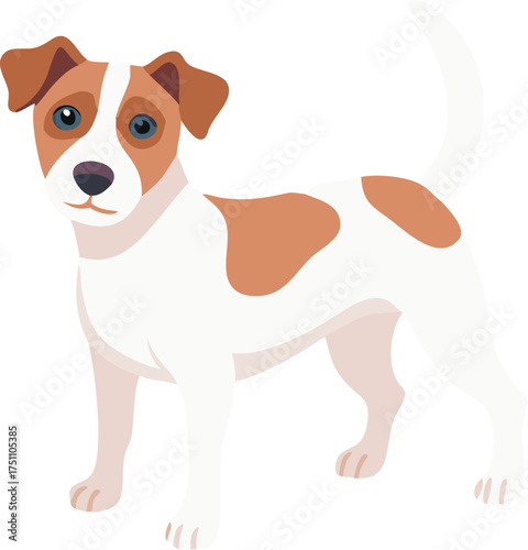 Cartoon Jack Russell Terrier Dog Standing with White and Brown Patches on White Background