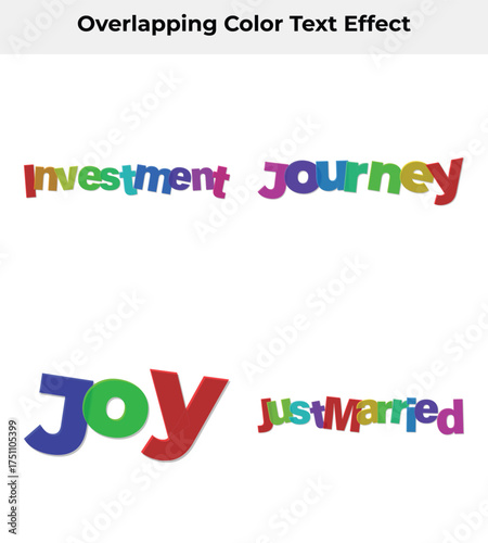 Investment Journey Joy Just Married Overlapping Colorful Text on White Background