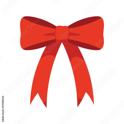 Simple red ribbon bow isolated on white background