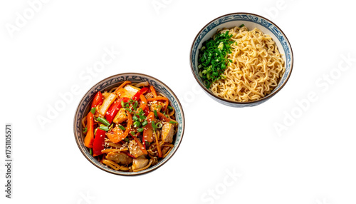  Chinese Street-Food Collection with Classic Hong Kong-Style Noodle Bowls, isolated on transparent background