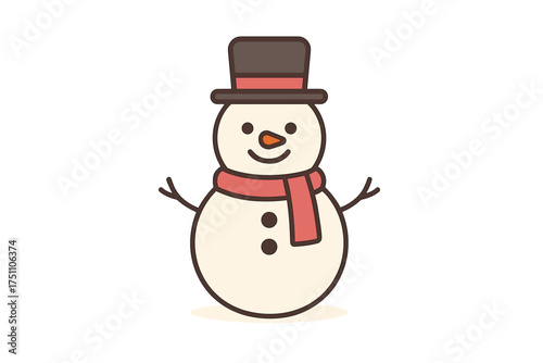 Cute snowman wearing a hat and scarf smiling in a winter setting  