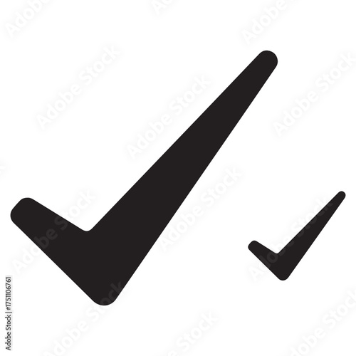 Black check mark symbols on a white background representing confirmation and task completion for various applications and digital platforms